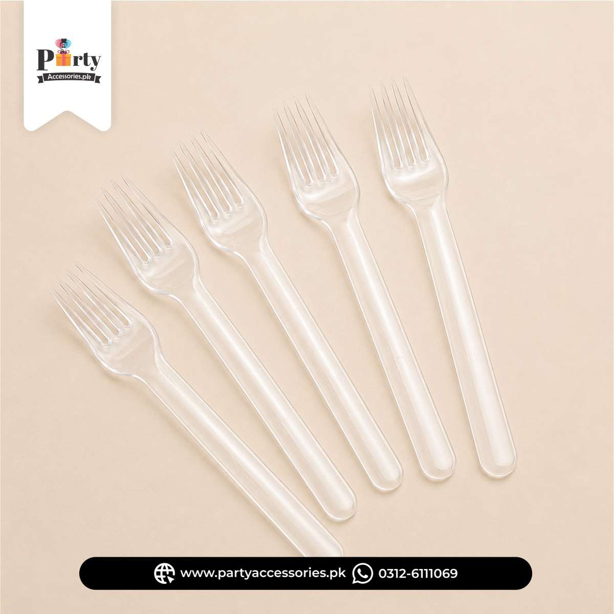 Disposable transparent plastic fork for dinner tableware