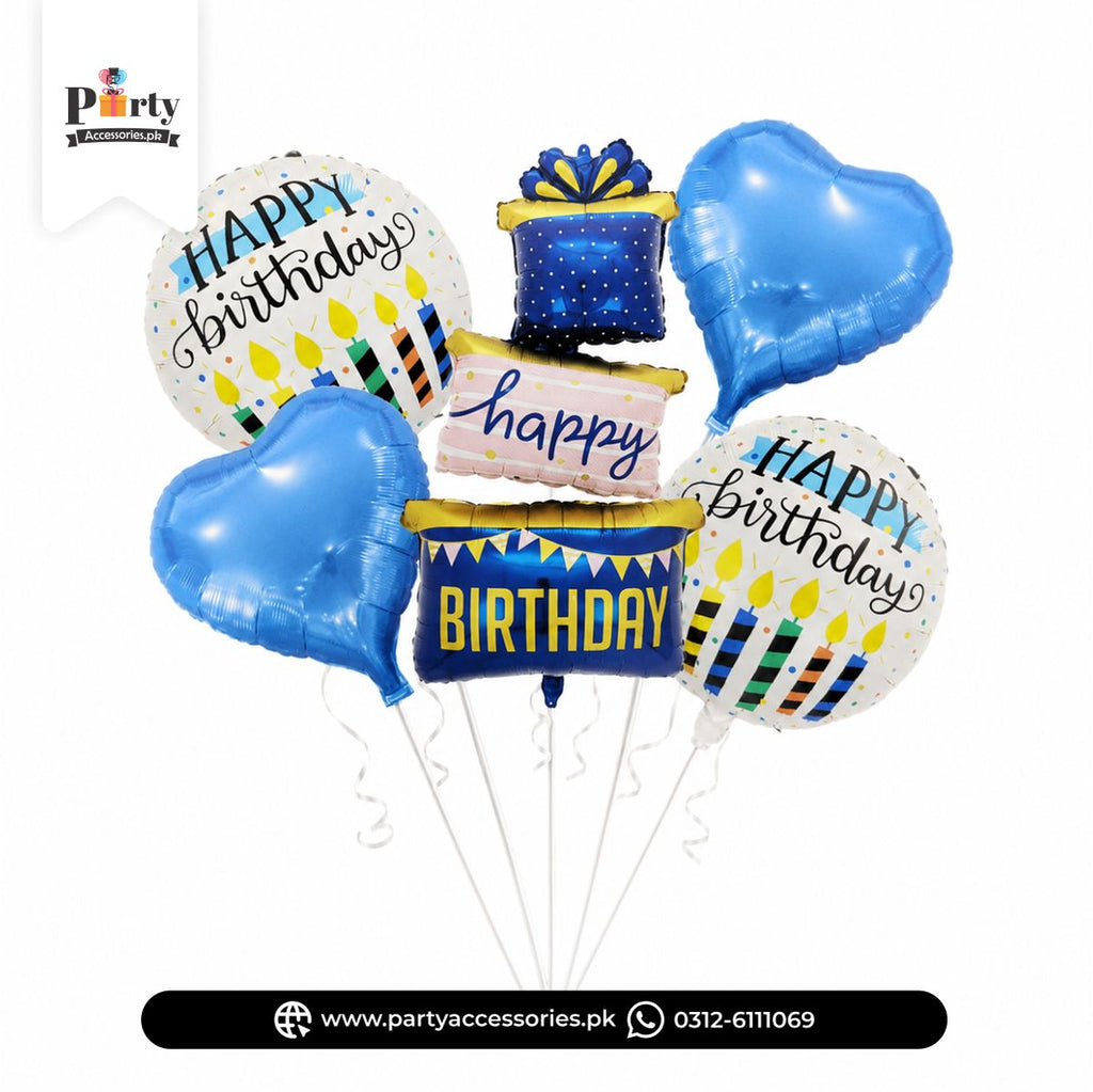 Blue Happy Birthday Foil Balloon Bouquet Set for Party Decoration