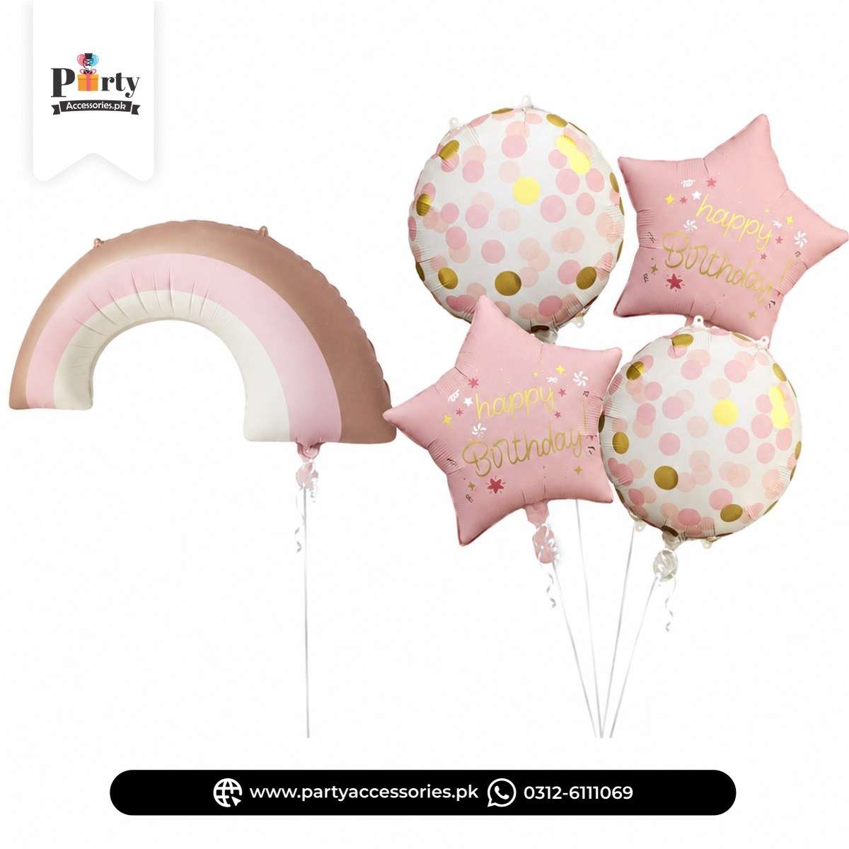 Pastel Rainbow Birthday Foil Balloon Bouquet Set