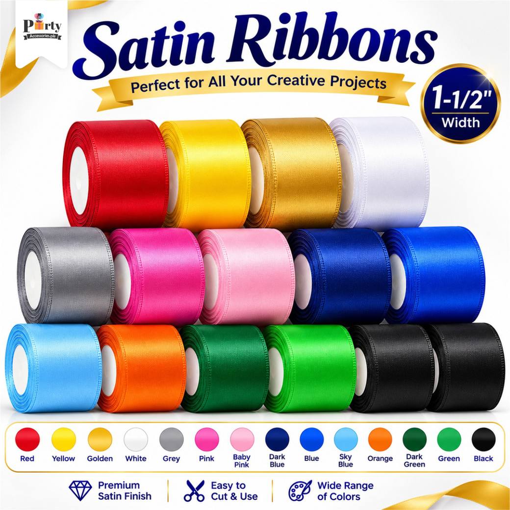 1-1/2" (1.5 Inch) Satin Ribbon Roll for Birthday, Baby Shower & Gift Decoration
