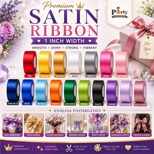1" (1 Inch) Satin Ribbon Roll for Birthdays, Event & Gift Decoration