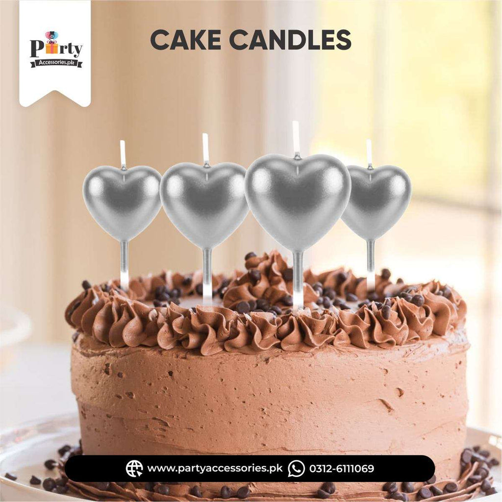 Silver heart candles for birthday cake decoration
