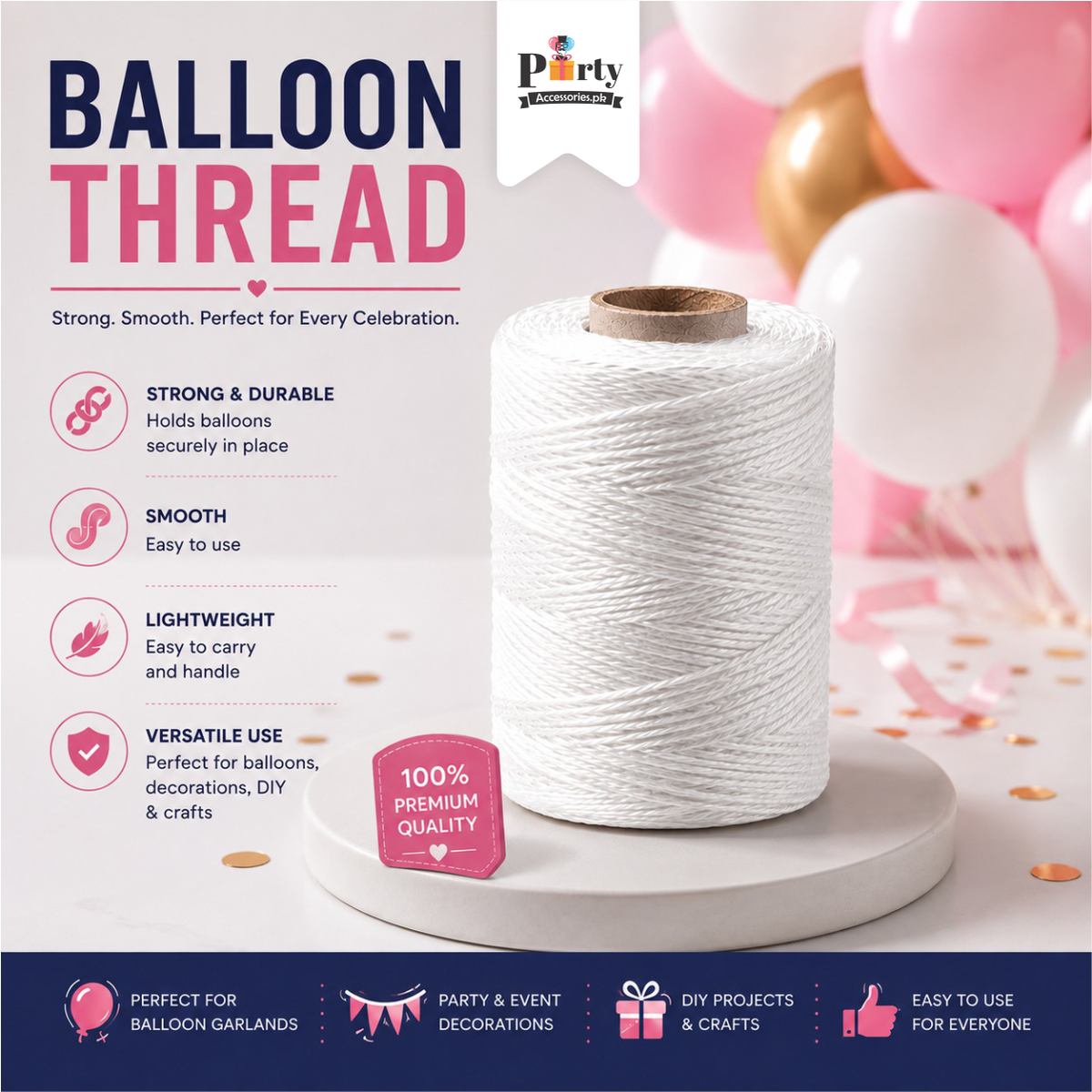 Balloon Thread for DIY & Craft – Strong White String for Balloon Decorations
