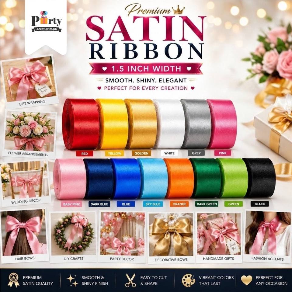 1-1/2" (1.5 Inch) Satin Ribbon Roll for Birthday, Baby Shower & Gift Decoration