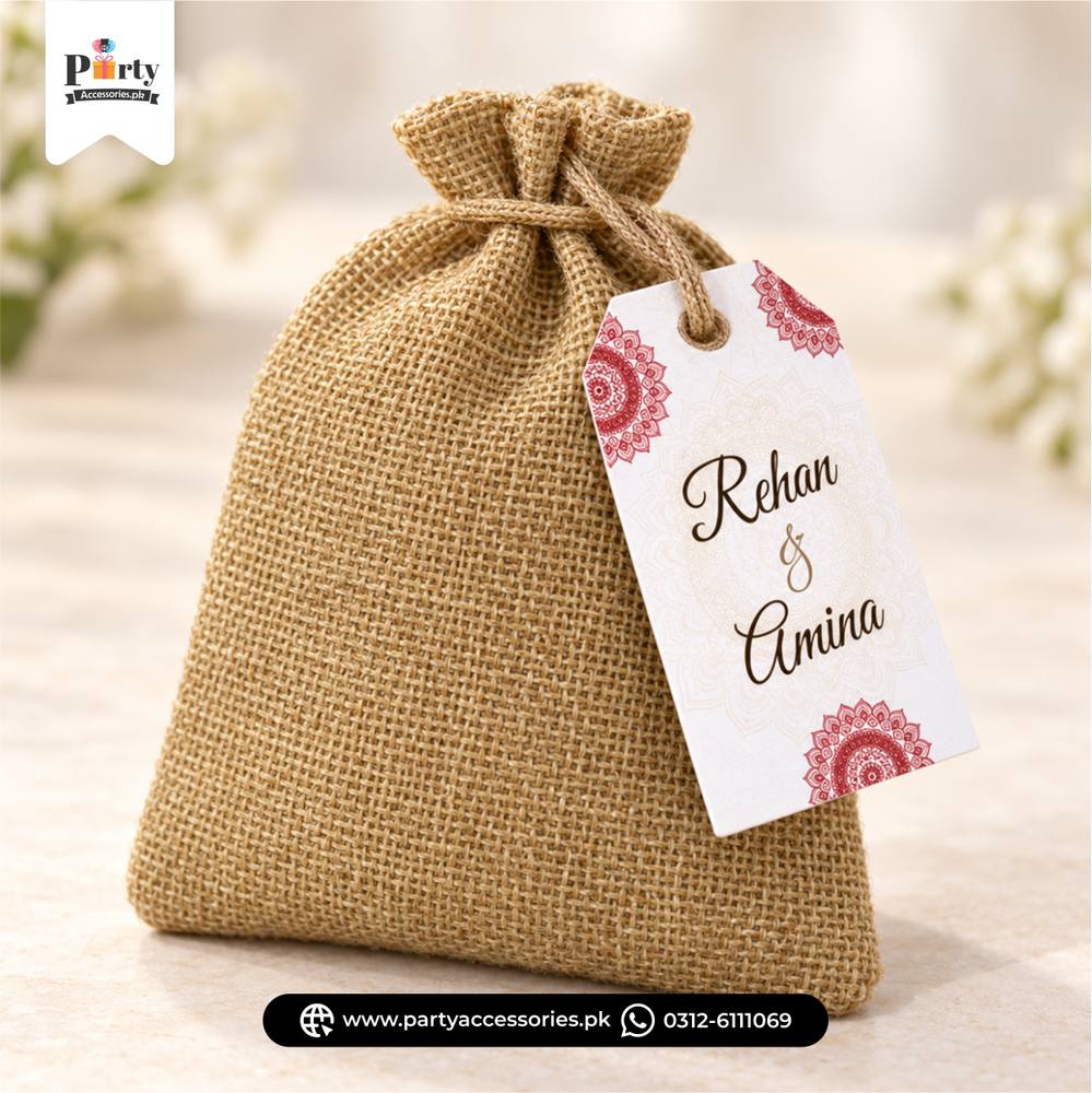 Nikkah Bid Boxes | Jute bid pouches with customized tags