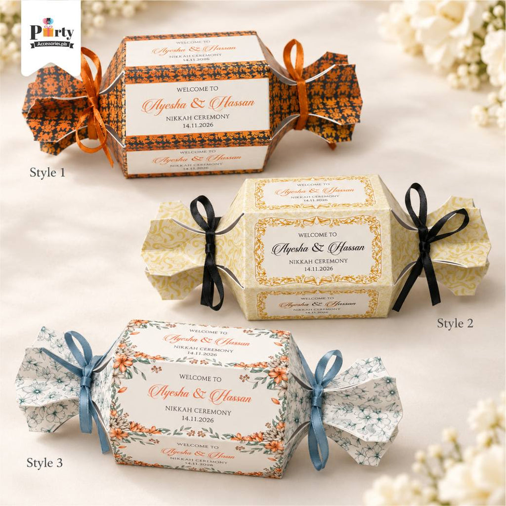 CANDYSHAPE BID BOXES CUSTOMIZED FOR WEDDING IN BROWN COLOR  THEME 
