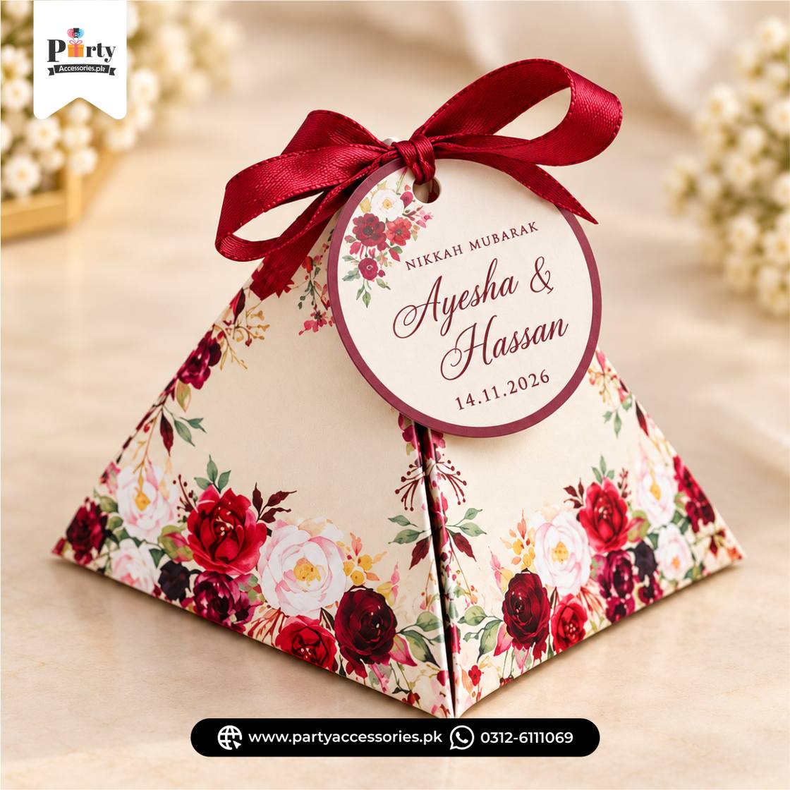 Nikkah Bid Boxes | Triangle bid Boxes with customized tag