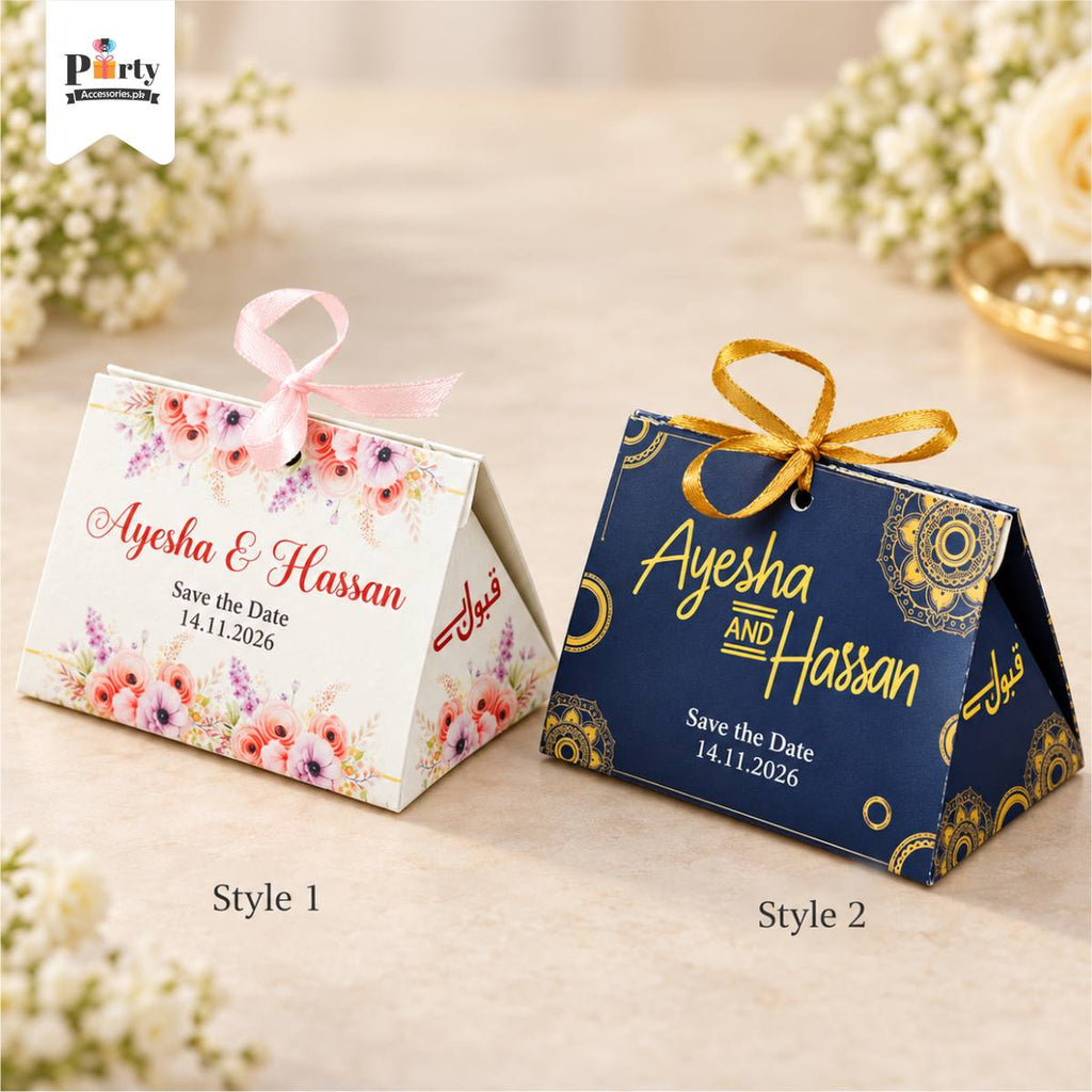 Bid Box wedding favors | Customized bid distribution box triangle style | Pack of 12