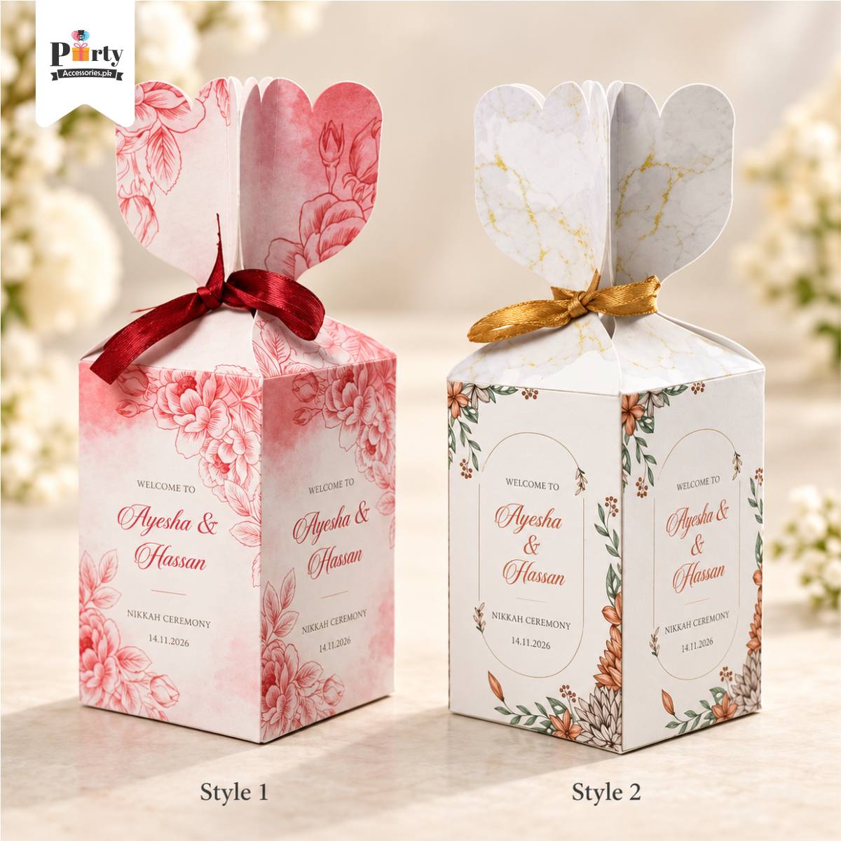Bid boxes for Nikah wedding favors | Customized in candy Pouch style