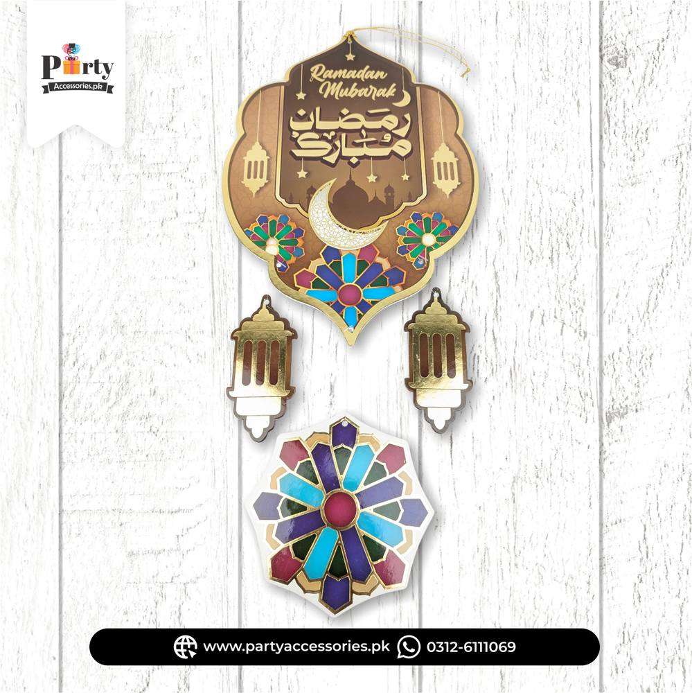 Ramadan Mubarak Hanging Wall Decoration with Lanterns & Islamic Art Design