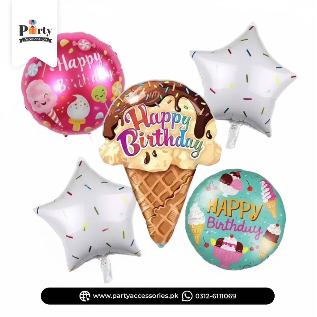 Donut and ice-cream shape foil balloons set for theme birthday | 5pcs