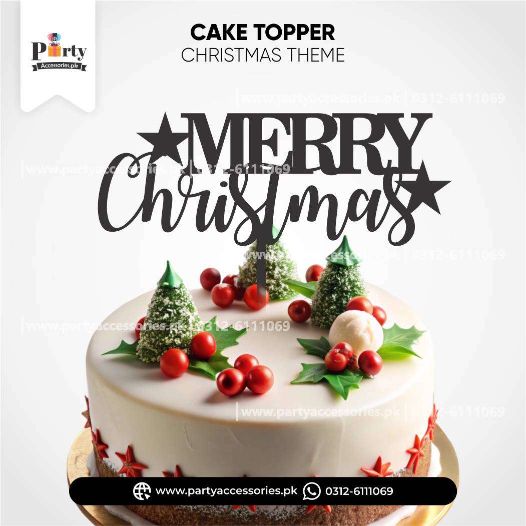 Merry Christmas cake topper on wood