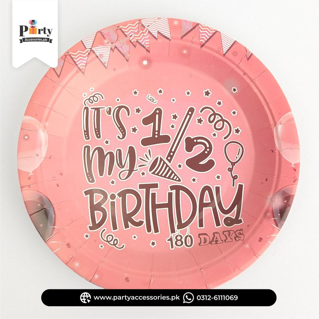 Half birthday disposable plates for baby girl