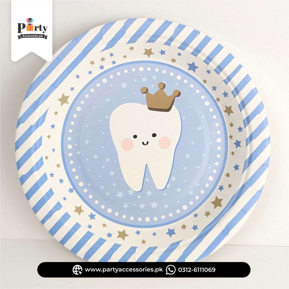 First Tooth Boy Disposable Paper Plates – Baby Milestone Party (Pack of 10)
