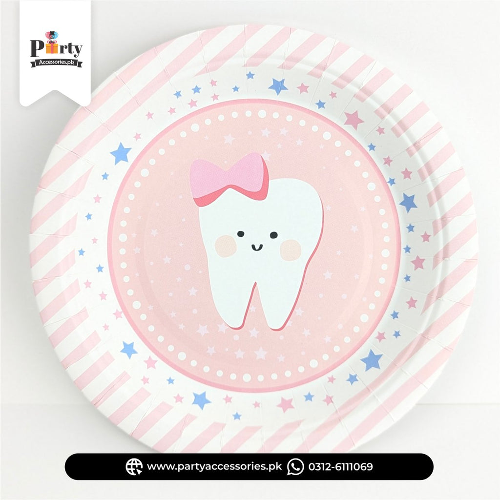 First Tooth Girl Disposable Paper Plates