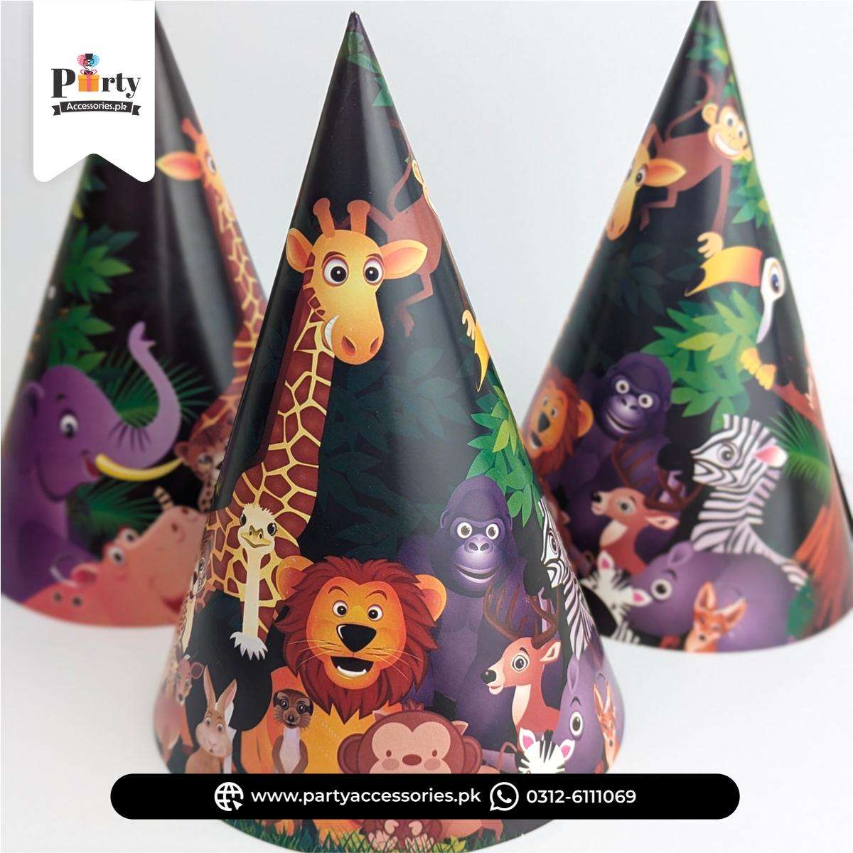 Jungle Safari Theme Party Hats – Colorful Cone Caps