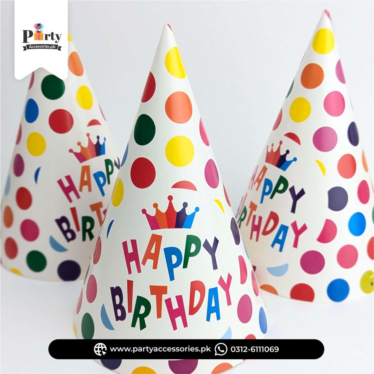 Happy Birthday Polka Dot Party Hats – Colorful Cone Caps