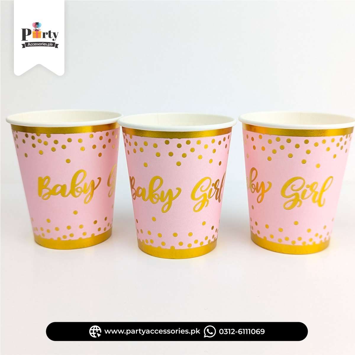 Baby Girl Printed Disposable Paper Cups – Welcome Baby Party Drinkware 