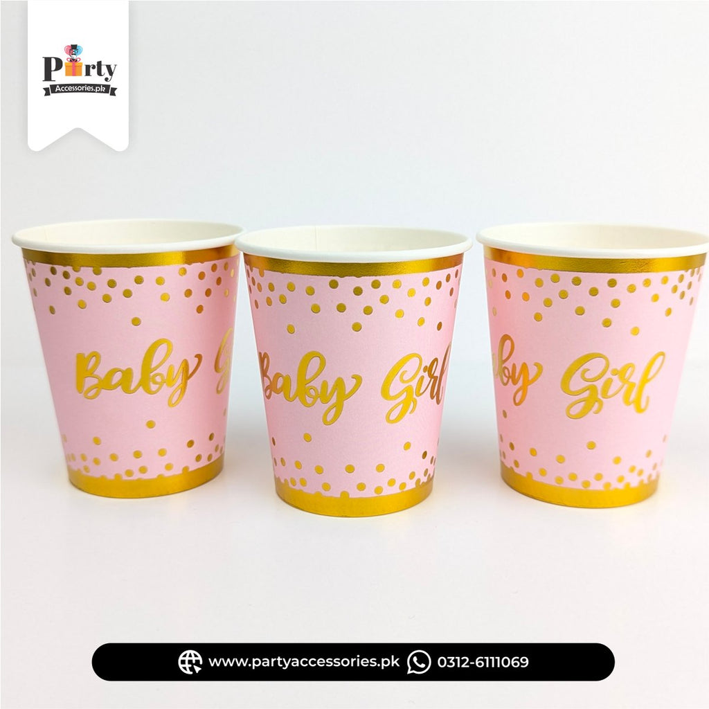 Baby Girl Printed Disposable Paper Cups – Welcome Baby Party Drinkware 