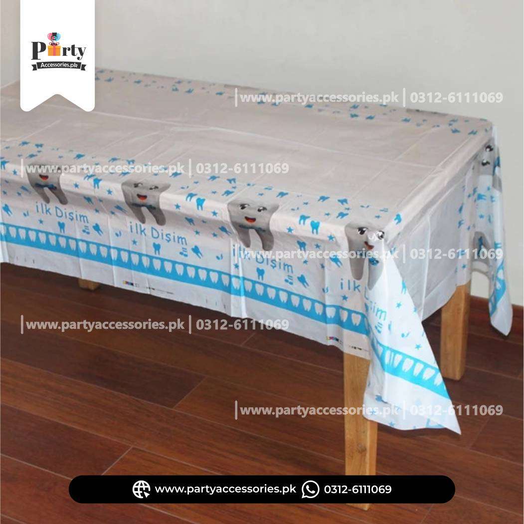 First Tooth Boy Theme Table Top Sheet