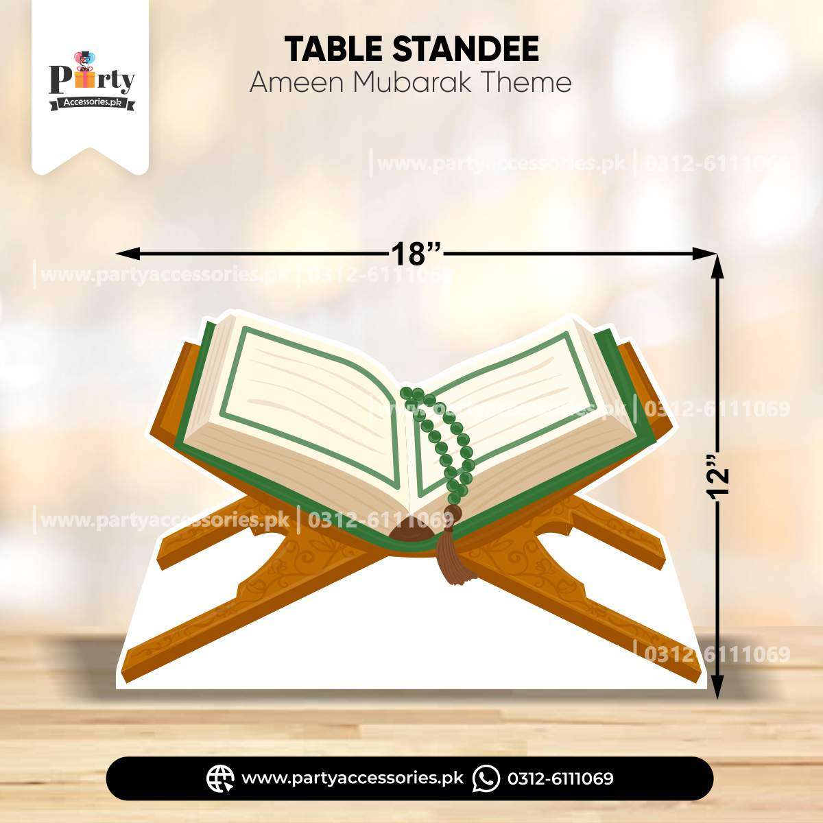 Holy Quran Cutout Table Standee for Ameen Mubarak Decoration