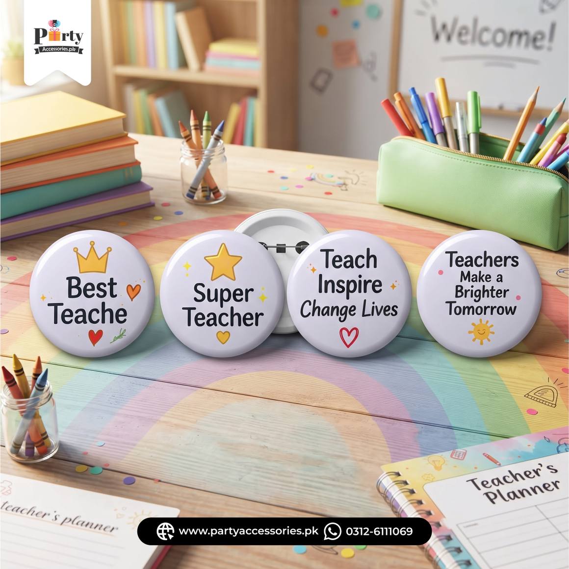 Teacher's Day Theme Button Badges – Party Badges
