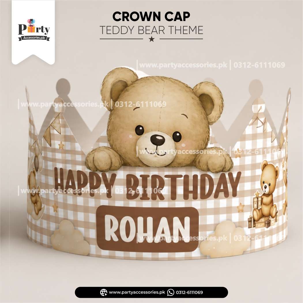 Teddy Bear Theme Customized Crown Cap for Birthday Party Celebration