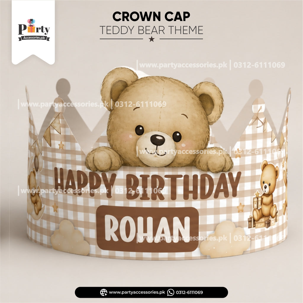 Teddy Bear Theme Customized Crown Cap for Birthday Party Celebration