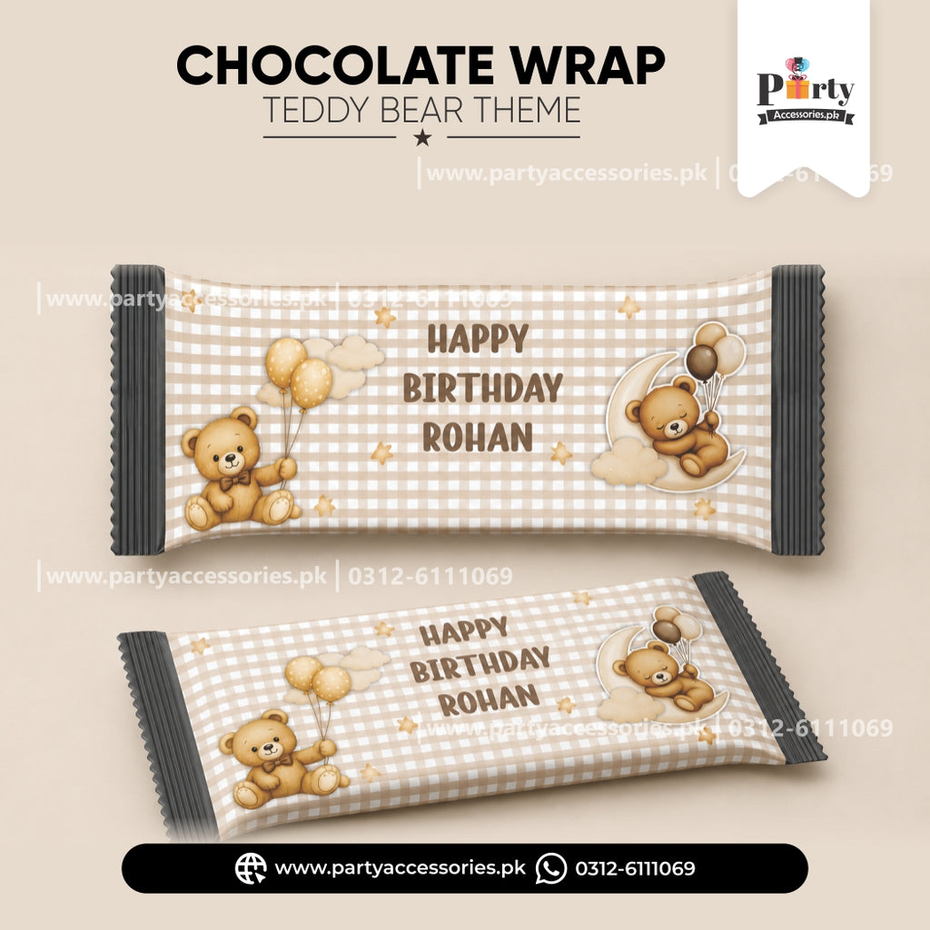 Teddy Bear Theme Customized Chocolate Wraps for Birthday Party Decoration