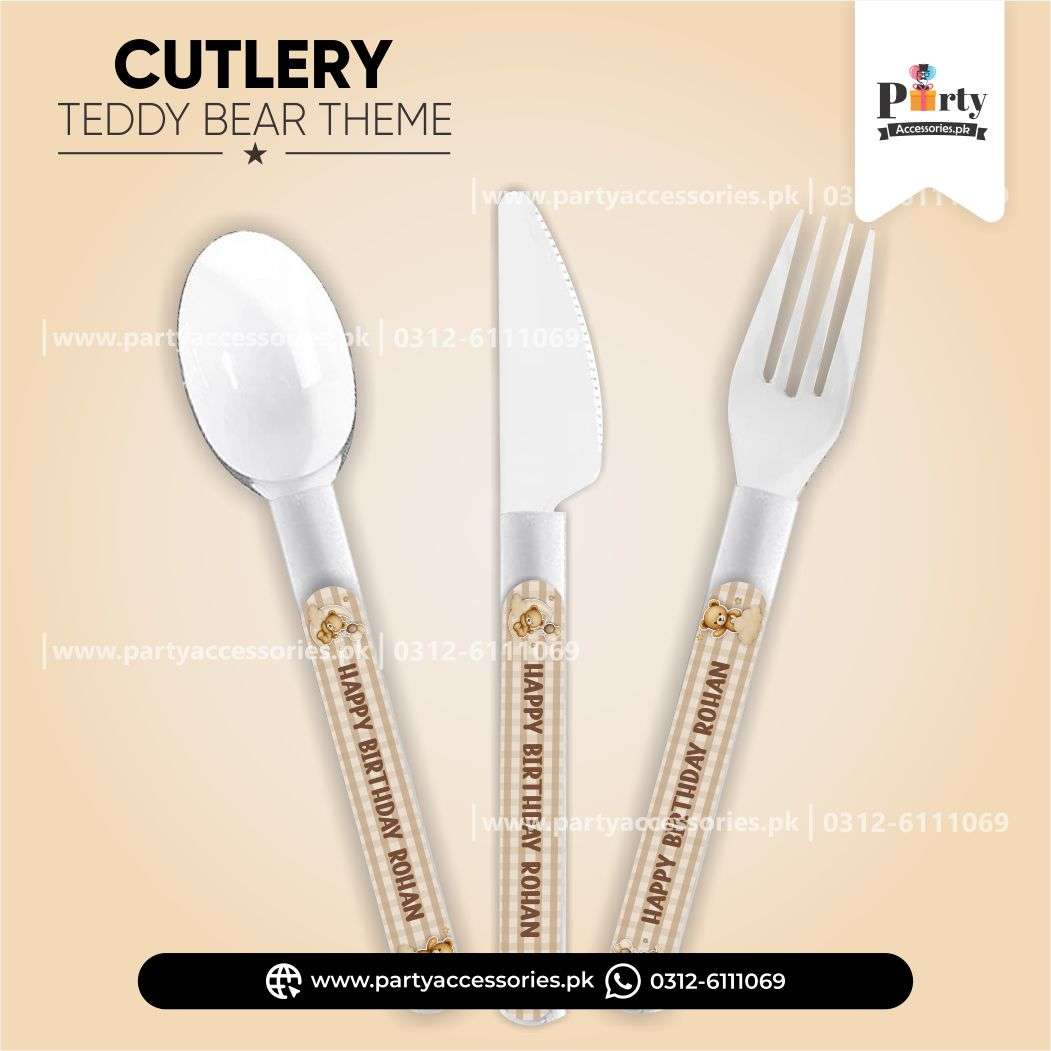 Teddy Bear Theme Customized Disposable Cutlery for Birthday Party Decoration 