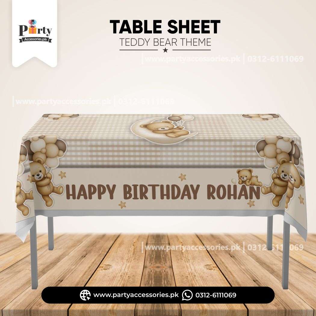 Teddy Bear Theme Customized Table Top Sheet for Birthday Party Decoration