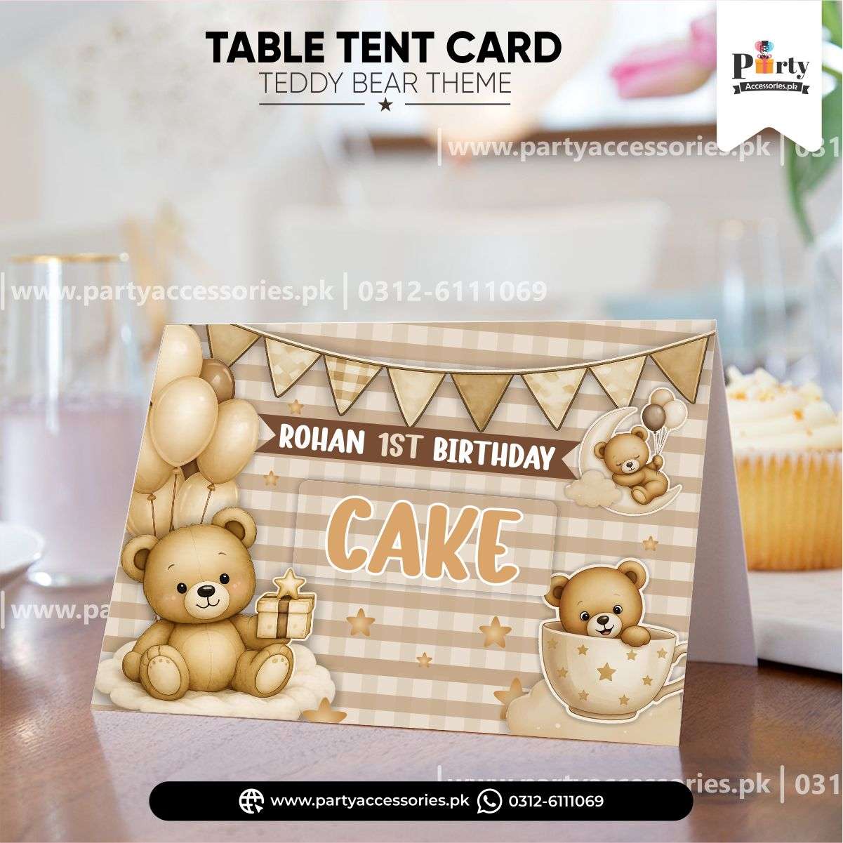 Teddy Bear Theme Customized Table Tent Cards for Birthday Decoration