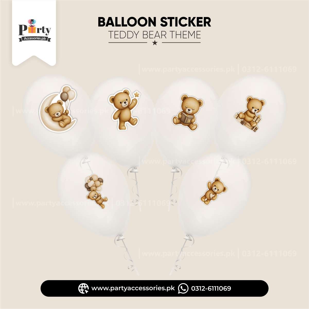 Teddy Bear Theme Transparent Balloons with Stickers 