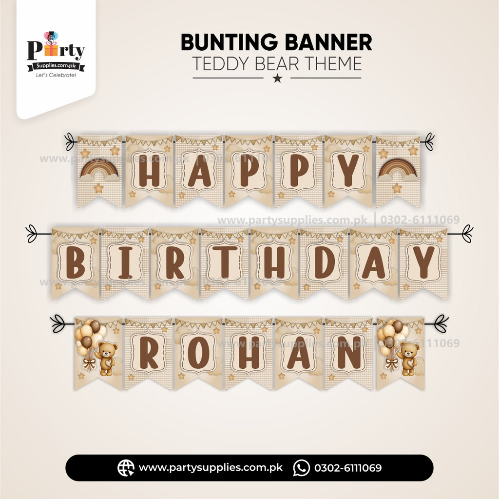 Teddy Bear Theme Customized Name Birthday Bunting Banner for Wall Decoration