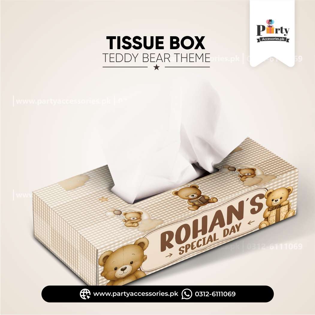 Teddy Bear Theme Customized Tissue Box Cover for Birthday Table Decoration