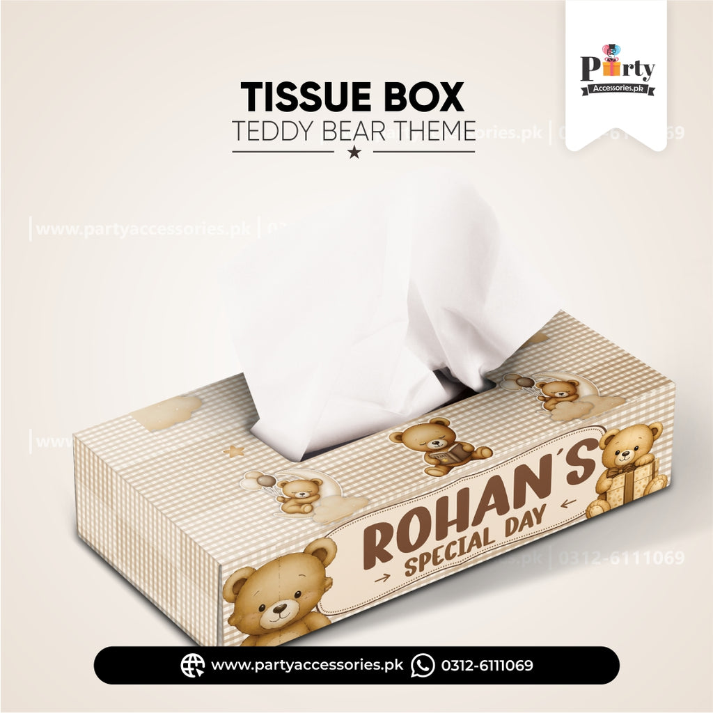 Teddy Bear Theme Customized Tissue Box Cover for Birthday Table Decoration