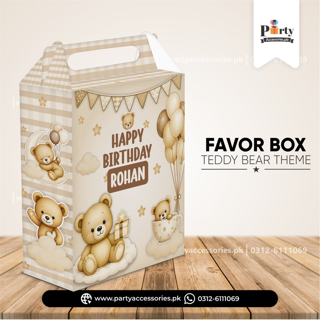 Teddy Bear Theme Customized Printed Goody Box – Handle Favor Boxes