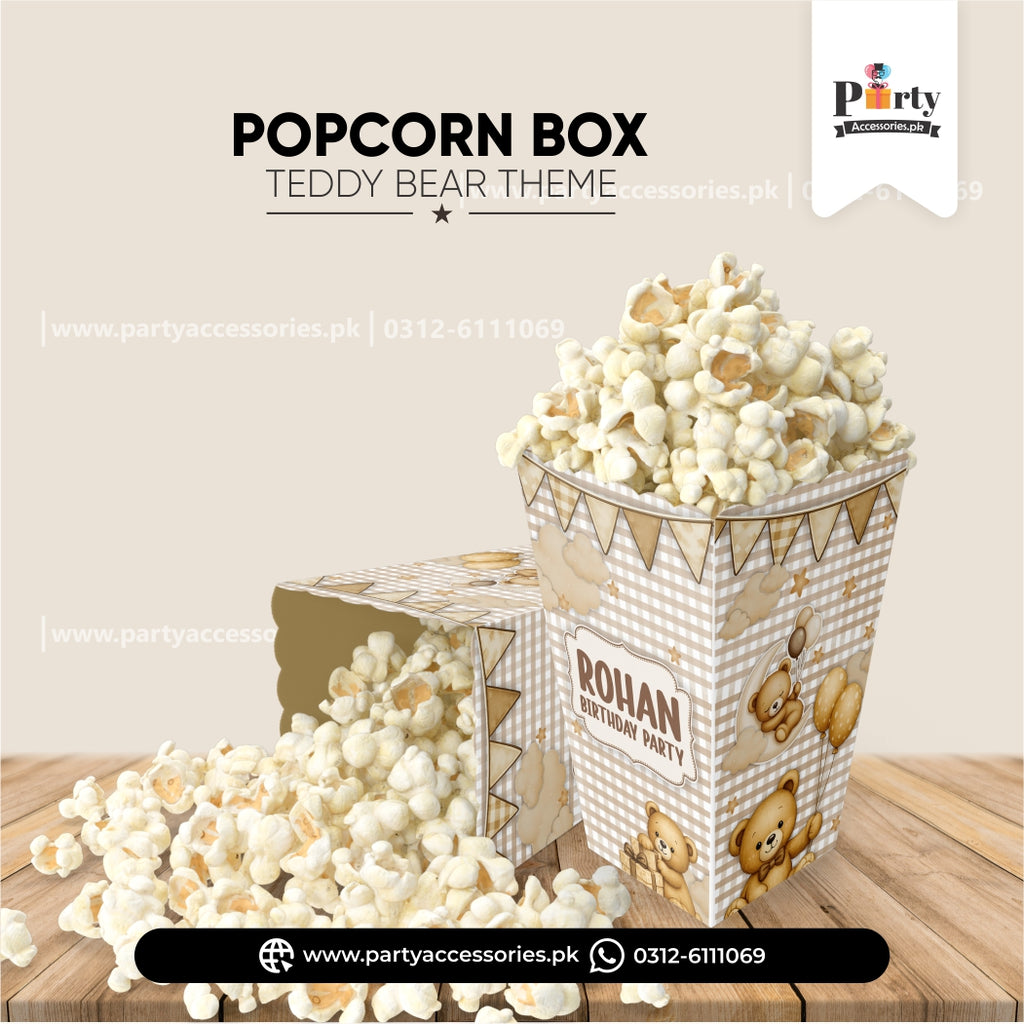 Teddy Bear Theme Customized Popcorn Boxes for Birthday Party Decoration