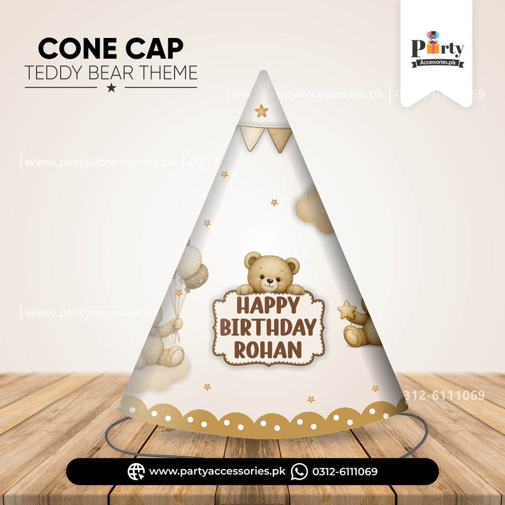 Teddy Bear Theme Customized Party Cone Caps – Birthday Celebration Hats