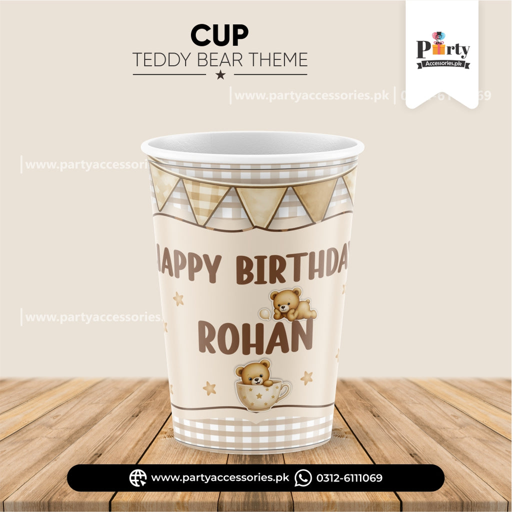 Disposable Cups with Teddy Bear Theme Sticker Labels – Birthday Party Cups