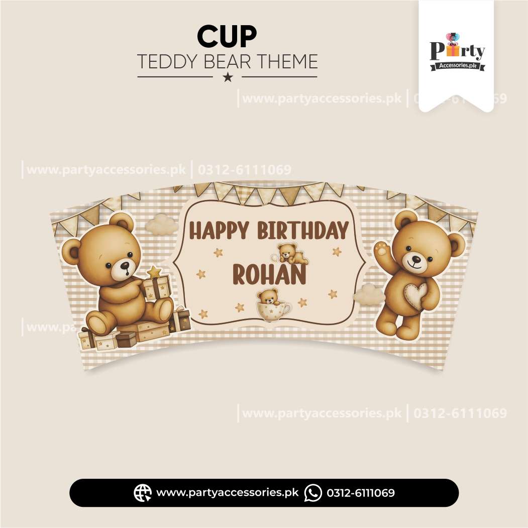 Teddy Bear Theme Disposable Cups Labels