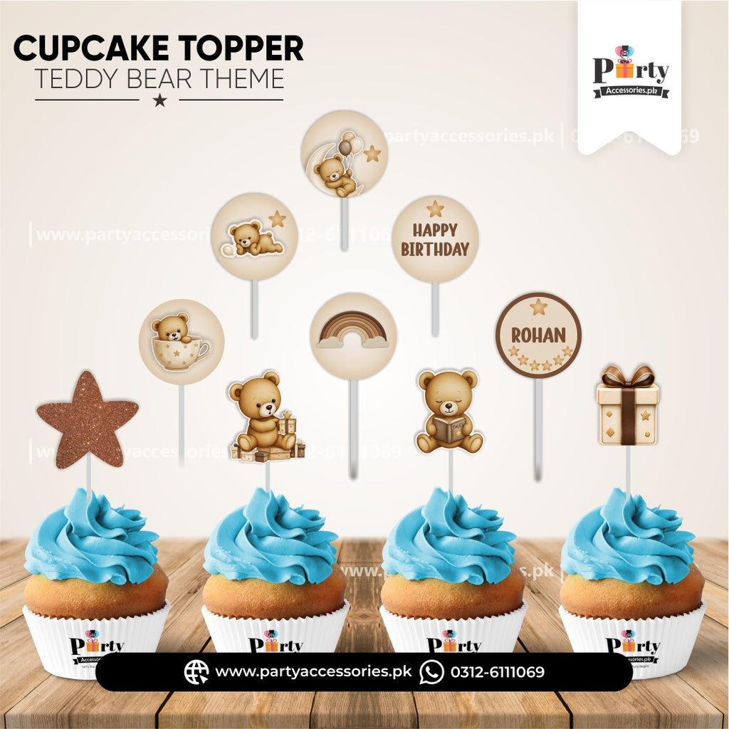 Teddy Bear Theme Cupcake Toppers for Birthday Party Decorations