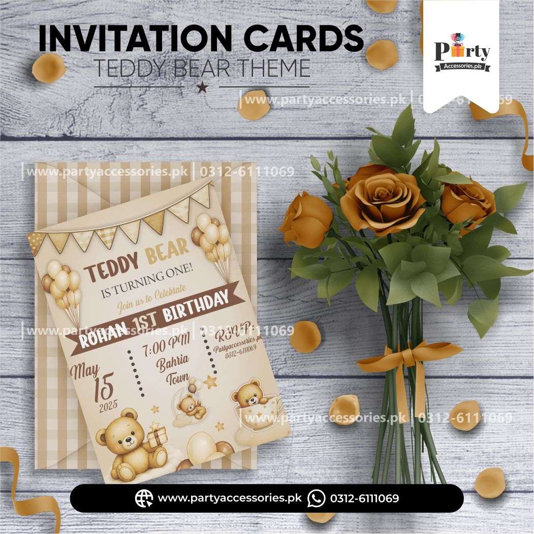 Teddy Bear Theme Customized Birthday Invitation Cards