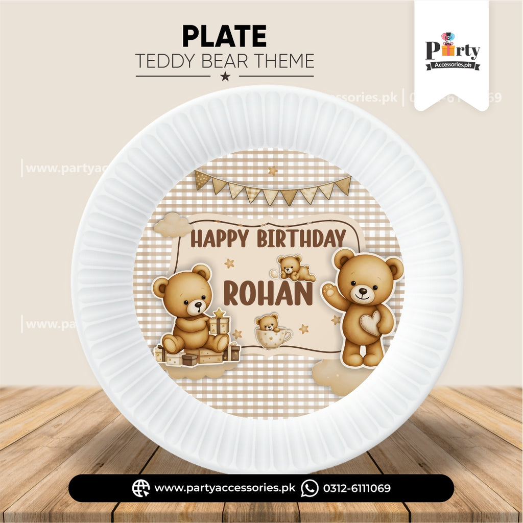 Disposable Plates with Teddy Bear Theme Sticker Labels – Birthday Party Plates