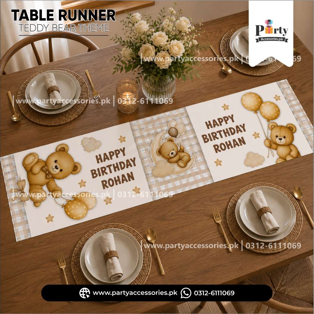Teddy Bear Theme Party Table Runner for Birthday Table Decoration
