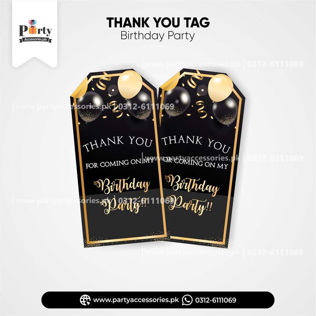 black thank you tags for birthday party 