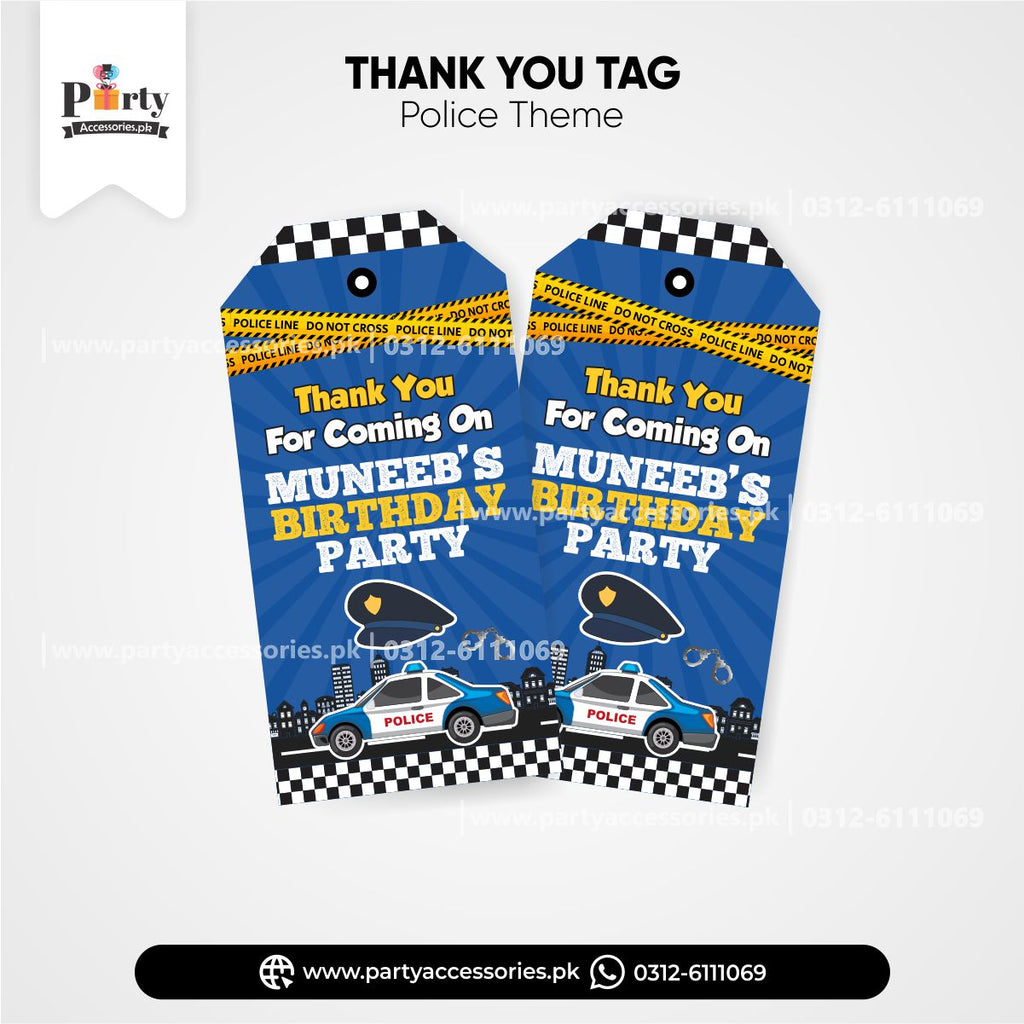 policeman theme customized thank you tags for birhtday gift 