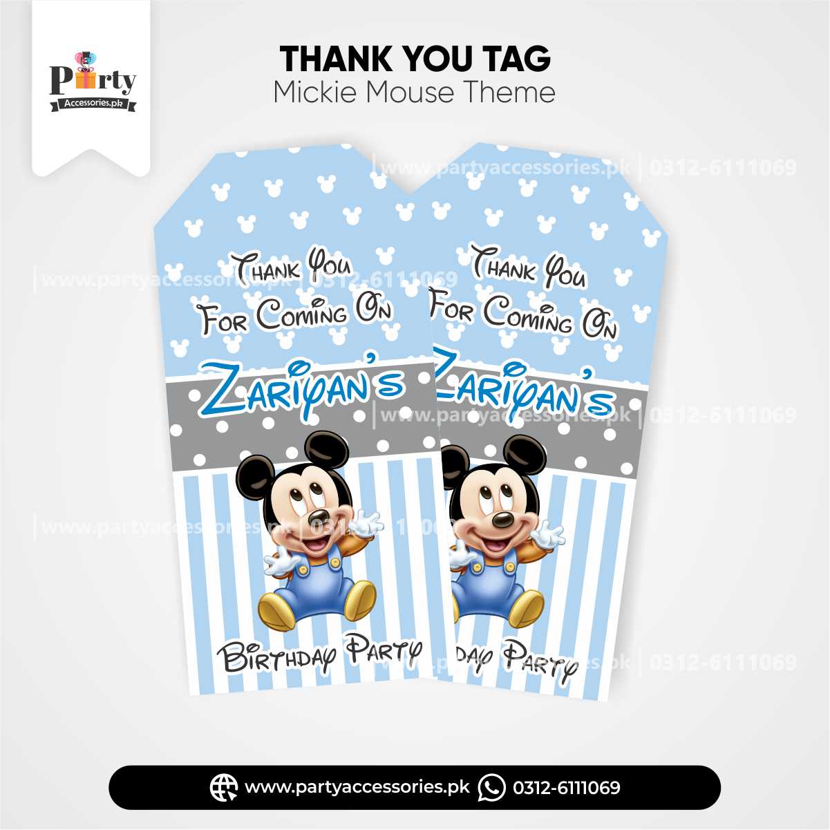 Mickey Mouse Theme Customized Gift / Thank You Tags for Birthday Decoration (Pack of 6)