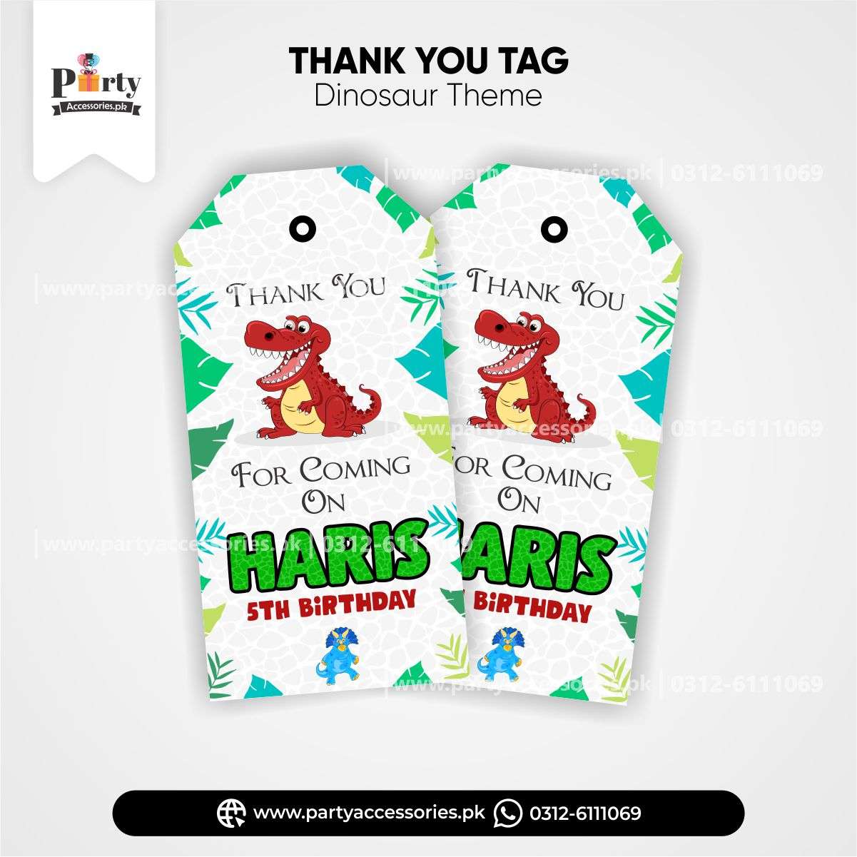 dinosaur theme customized thank you tags for gifts
