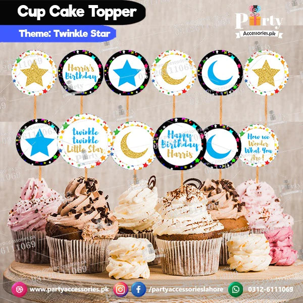 Twinkle Twinkle little star  theme for boy birthday cupcake toppers set | pack of 15